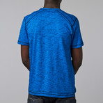 Short Sleeve Contrast Stitch Henley // Blue (XL)