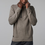 Mixed Texture Zip Henley Pullover // Dark Grey (2XL)