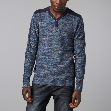 Blocked Shoulder Henley Sweater // Blue (S)
