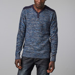 Blocked Shoulder Henley Sweater // Blue (L)