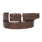 Crocodile Embossed Calfskin Leather Belt // Brown (L)