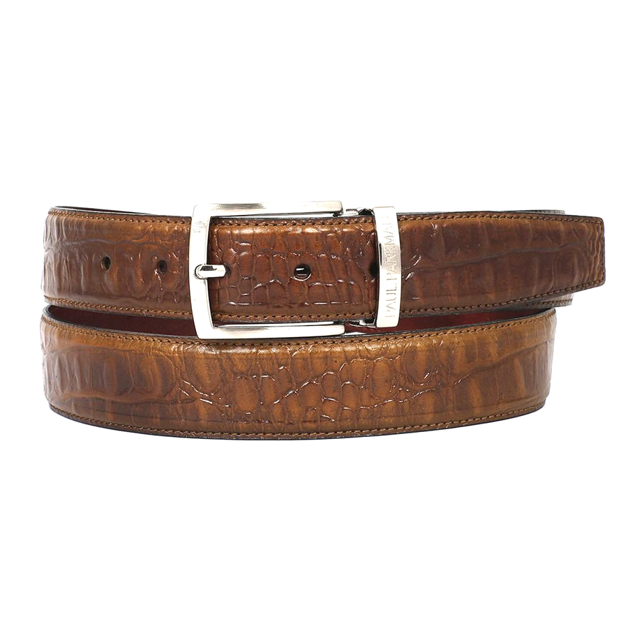 Paul Parkman Men's Crocodile Textured Leather Belt Brown B02 main image 1