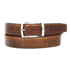 Crocodile Embossed Calfskin Leather Belt // Olive (L)