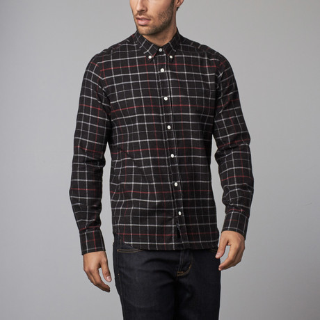 Plaid Claremont Button-Down Shirt // Black + Red (S)