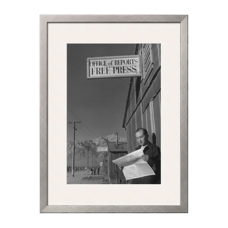 Roy Takeno Reading Paper In Front Of Office (Pewter Frame)