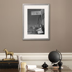 Roy Takeno Reading Paper In Front Of Office (Pewter Frame)