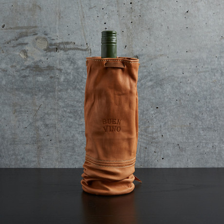 Leather Stitched Wine Sleeve // Camel