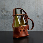 Leather Wine Carrier // Double // Cognac