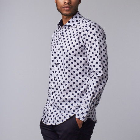 Polka Dot Dress Shirt // White + Navy (S)