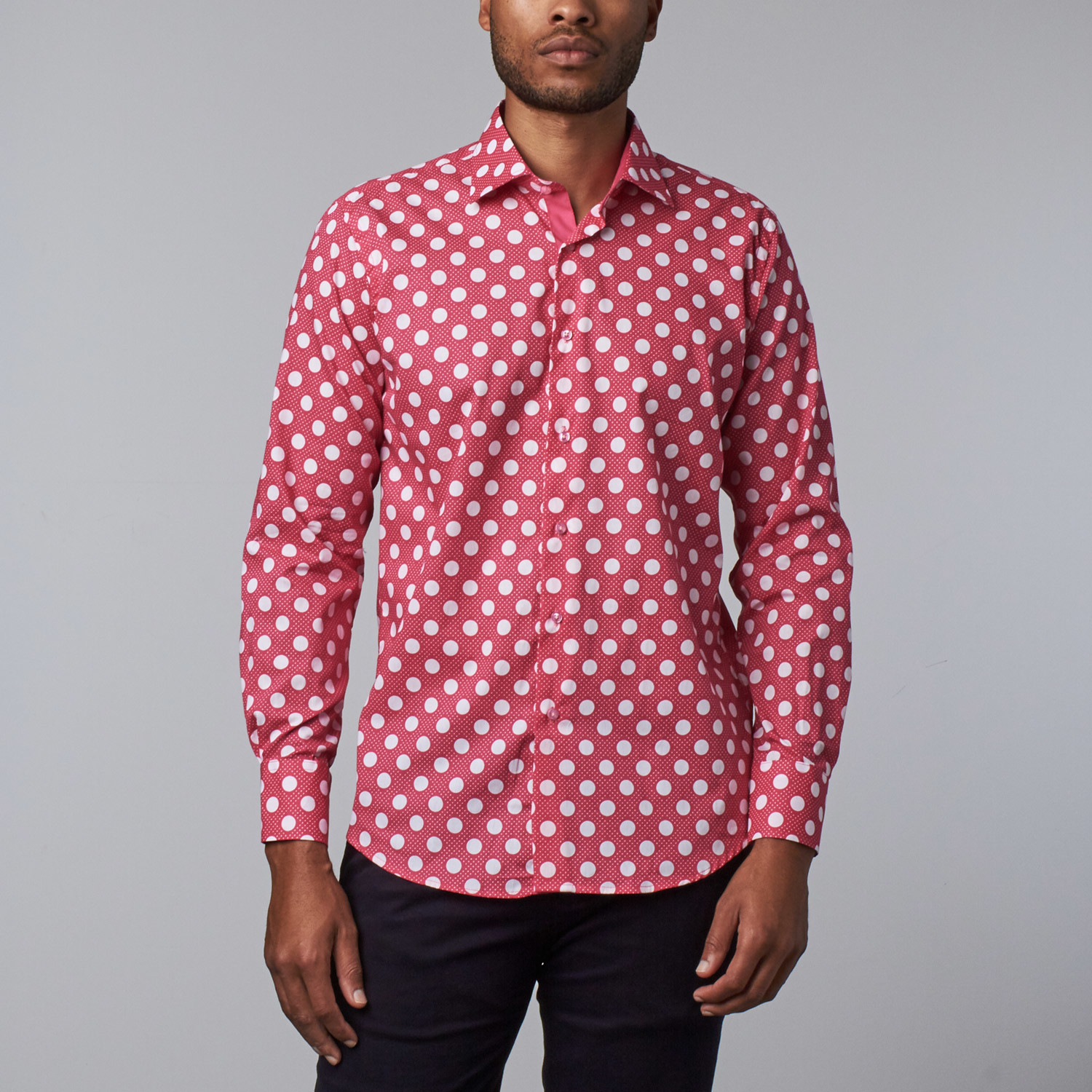 Polka Dot Dress Shirt // Pink + White (3XL) - Suslo Couture