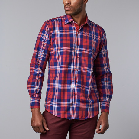 Plaid Dress Shirt // Navy (S)