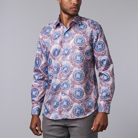 Printed Dress Shirt // Blue + Red (S)