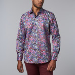 Printed Dress Shirt // Grey + Pink (L)