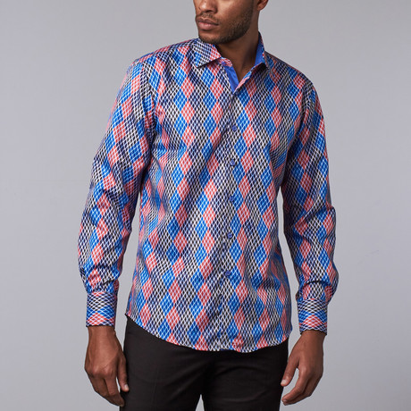 Printed Dress Shirt // Red + Blue (S)