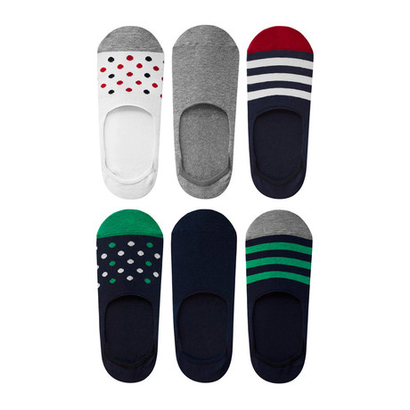 Stars + Spots No-Show Non-Slip Sock // Pack of 6 // Green + Red