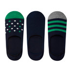 Stars + Spots No-Show Non-Slip Sock // Pack of 6 // Green + Red