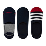 Stripe No-Show Non-Slip Sock // Pack of 6 // Black + Red