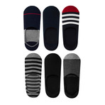 Stripe No-Show Non-Slip Sock // Pack of 6 // Black + Red