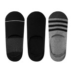 Stripe No-Show Non-Slip Sock // Pack of 6 // Black + Mustard