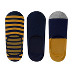 Stripe No-Show Non-Slip Sock // Pack of 6 // Black + Mustard