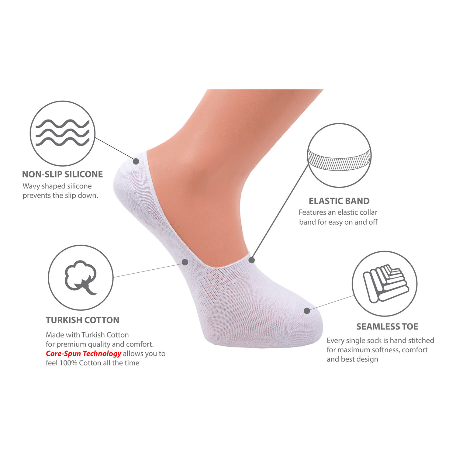 Solid NoShow NonSlip Sock // Pack of 6 // Muted Pack John Frank