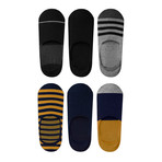 Stripe No-Show Non-Slip Sock // Pack of 6 // Black + Mustard