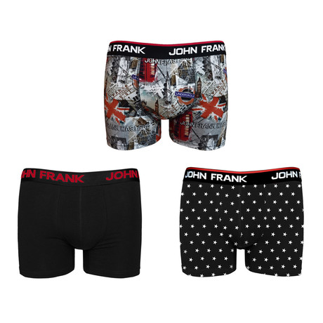 Newspaper Prints + Stars Boxer Brief // Set of 3 (S/M(28"-30"))