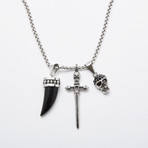 Black Onyx Spear + Cross + Skull Pendant