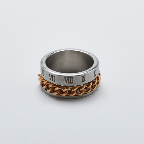 Barzel // Cuban Link + Roman Numerals Ring // 2-Tone Gold (Size 9)
