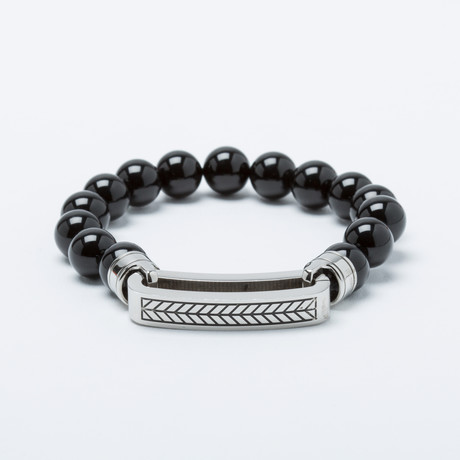 Black Onyx Bead Bracelet + Chevron Bar