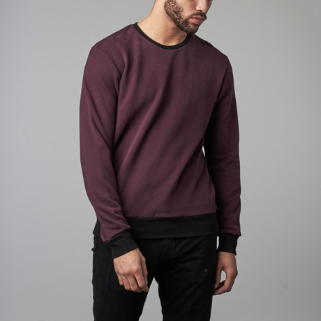 Crew Neck Side Zippered Sweatshirt // Burgundy (XS)