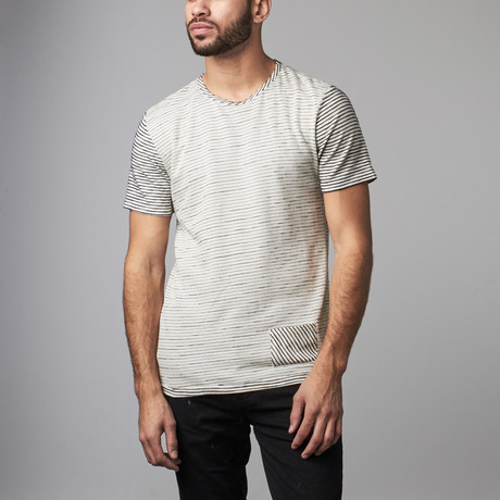 Ribbed Striped Crew Neck Tee // Off White (XS)