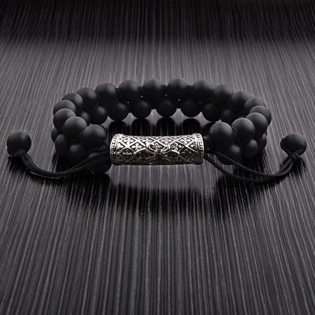 Stainless Steel Beaded Bracelet // Black Matte Onyx