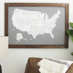 Push Pin United States Map + Walnut Frame // Gray (100 Pins // Black)