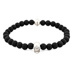 Diamond Eyes Skull Bracelet // Sterling Silver + Onyx Beads