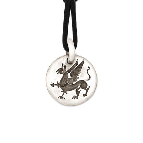Griffin Charm Pendant Necklace + Leather Cord // Sterling Silver
