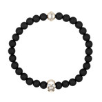 Diamond Eyes Skull Bracelet // Sterling Silver + Onyx Beads