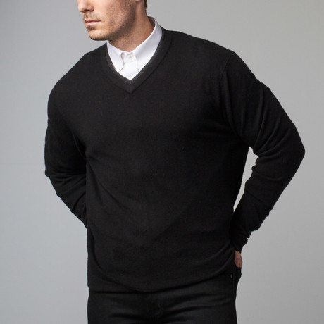 Solid V-Neck Sweater // Black (S)