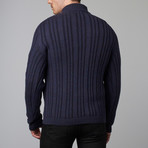 Zip Mock Neck Fisherman Sweater  // Twilight Blue (L)