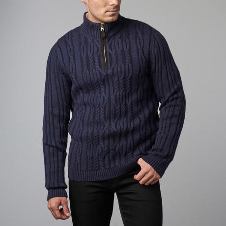 Zip Mock Neck Fisherman Sweater  // Twilight Blue (S)