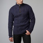 Zip Mock Neck Fisherman Sweater  // Twilight Blue (L)