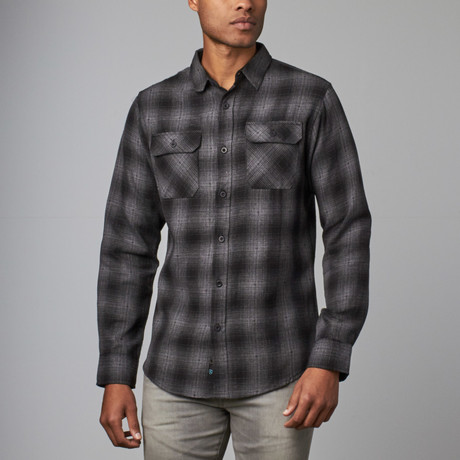 Long-Sleeve Flannel Button Up Shirt // Charcoal (XL)