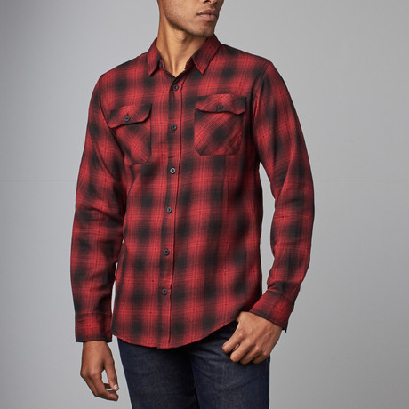 Burnside // Long-Sleeve Flannel Shirt // Red + Black (S)