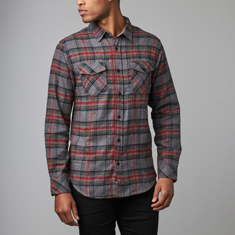 Long-Sleeve Flannel Shirt // Charcoal + Red (S)
