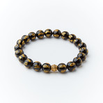 OM Carved Black Agate Bead Bracelet // 10mm Beads (XS)