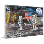 US Flag On Moon // White Wood (18"W x 12"H x 1.5"D)