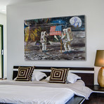 US Flag On Moon // White Wood (18"W x 12"H x 1.5"D)