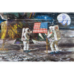 US Flag On Moon // White Wood (18"W x 12"H x 1.5"D)