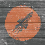 Orange Globe Rocket // White Wood (18"W x 18"H x 1.5"D)