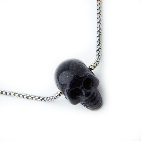 Stone Skull Necklace // Blue + Gold